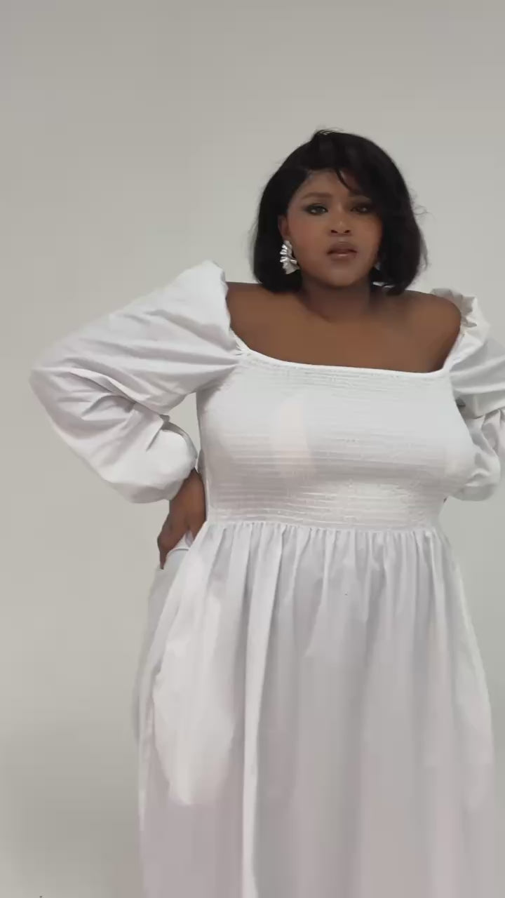 plus-size white midi dress